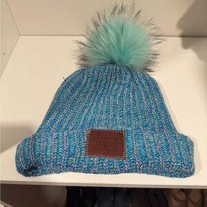 Women’s Blue Knit Pom-Pom Beanie